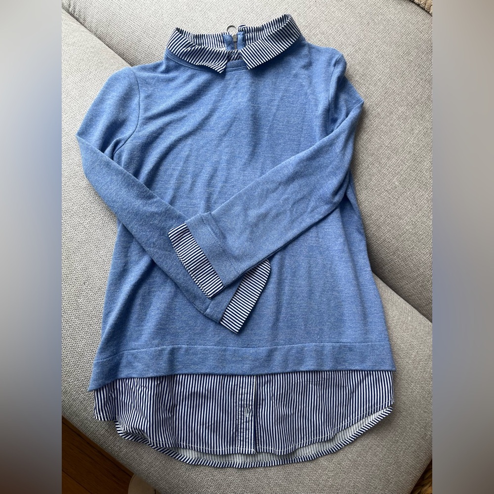 Twik Blue Button Down Shirt Overlay with Striped Details